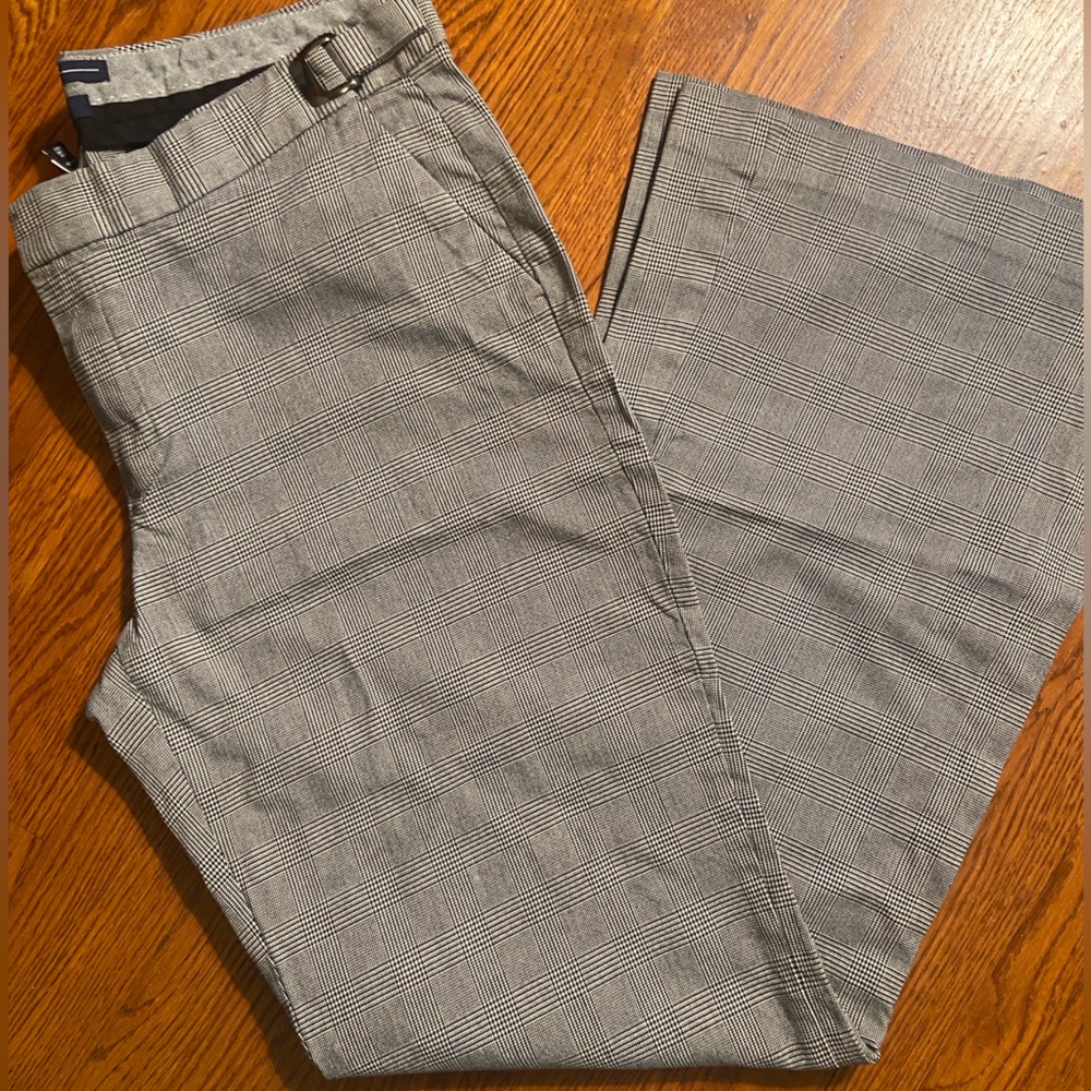 GAP Glen Plaid Straight Flare Cinch-Waist Trousers
